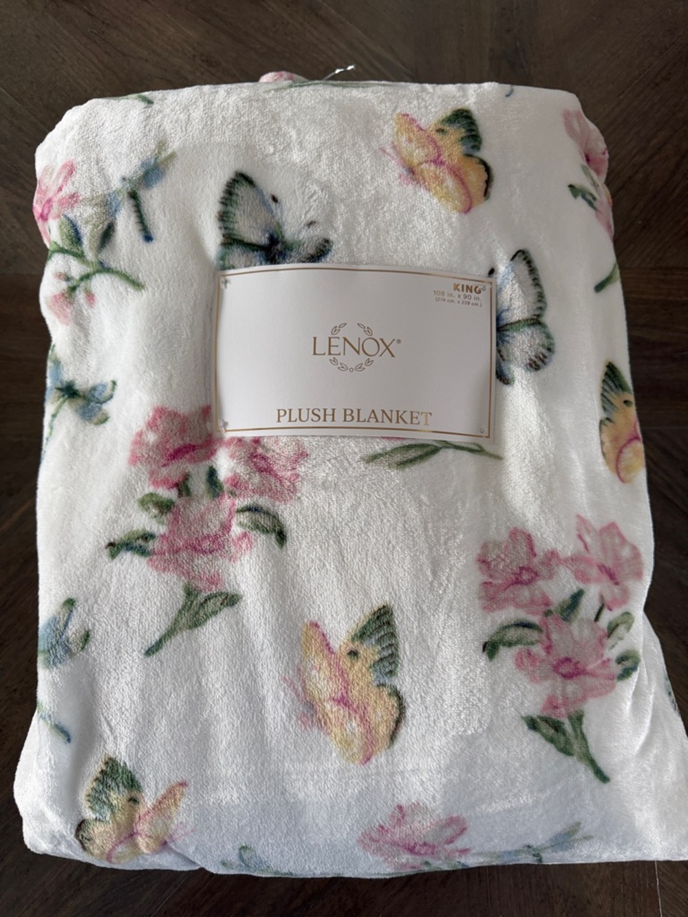 Lenox Plush Blanket with Pink Floral and Yellow Butterfly Accents